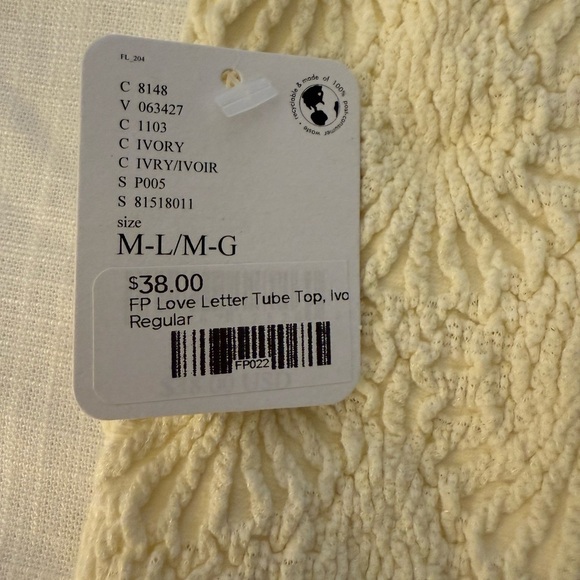 NWT Free People Love Letter Tube Top -Ivory Sz m/l - Picture 3 of 4